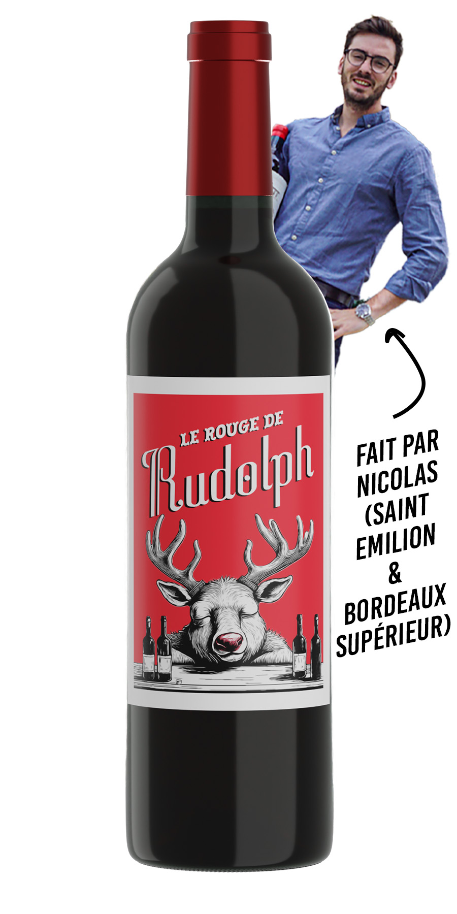 Le Rouge de Rudolph – Bordeaux Supérieur drôle et idéal pour Noël