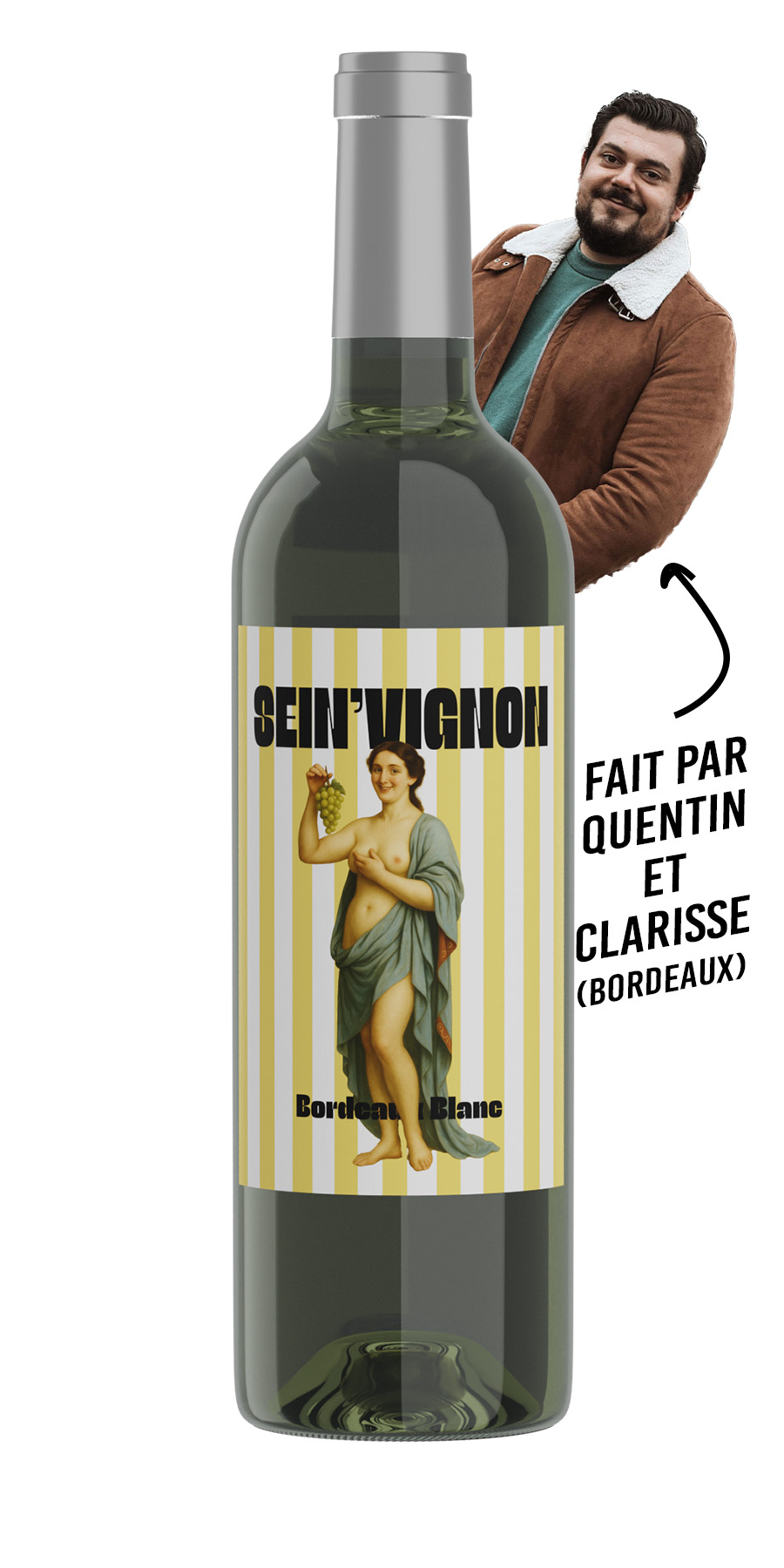 Bouteille de Sein'vignon 2024 – Bordeaux Blanc rafraîchissant, avec des notes de pêche, poire et pomme, parfait pour l'apéritif et les repas légers.