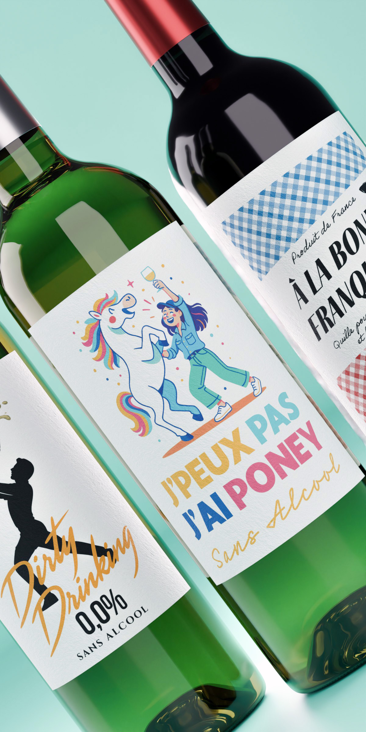 Coffret vin sans alcool cadeau – Trois bouteilles désalcoolisées, drôles et savoureuses, pour trinquer sans une goutte d’alcool.