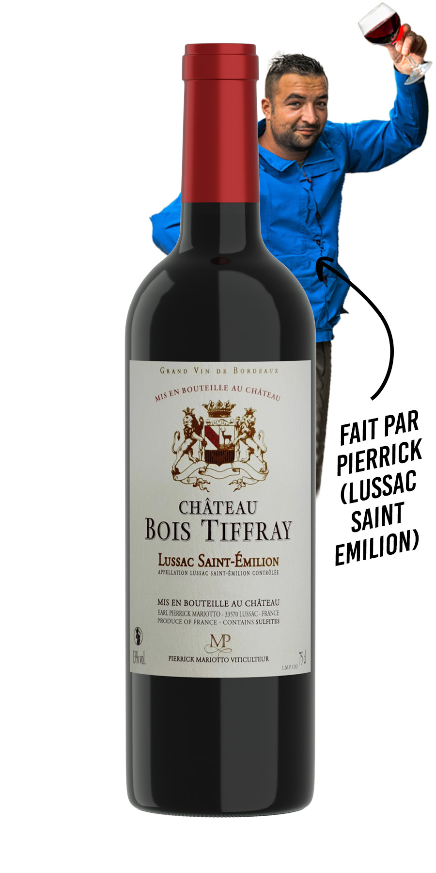 Étiquette “Château Bois Tiffray” – vin rouge Lussac Saint-Émilion, idée cadeau vin Bordeaux