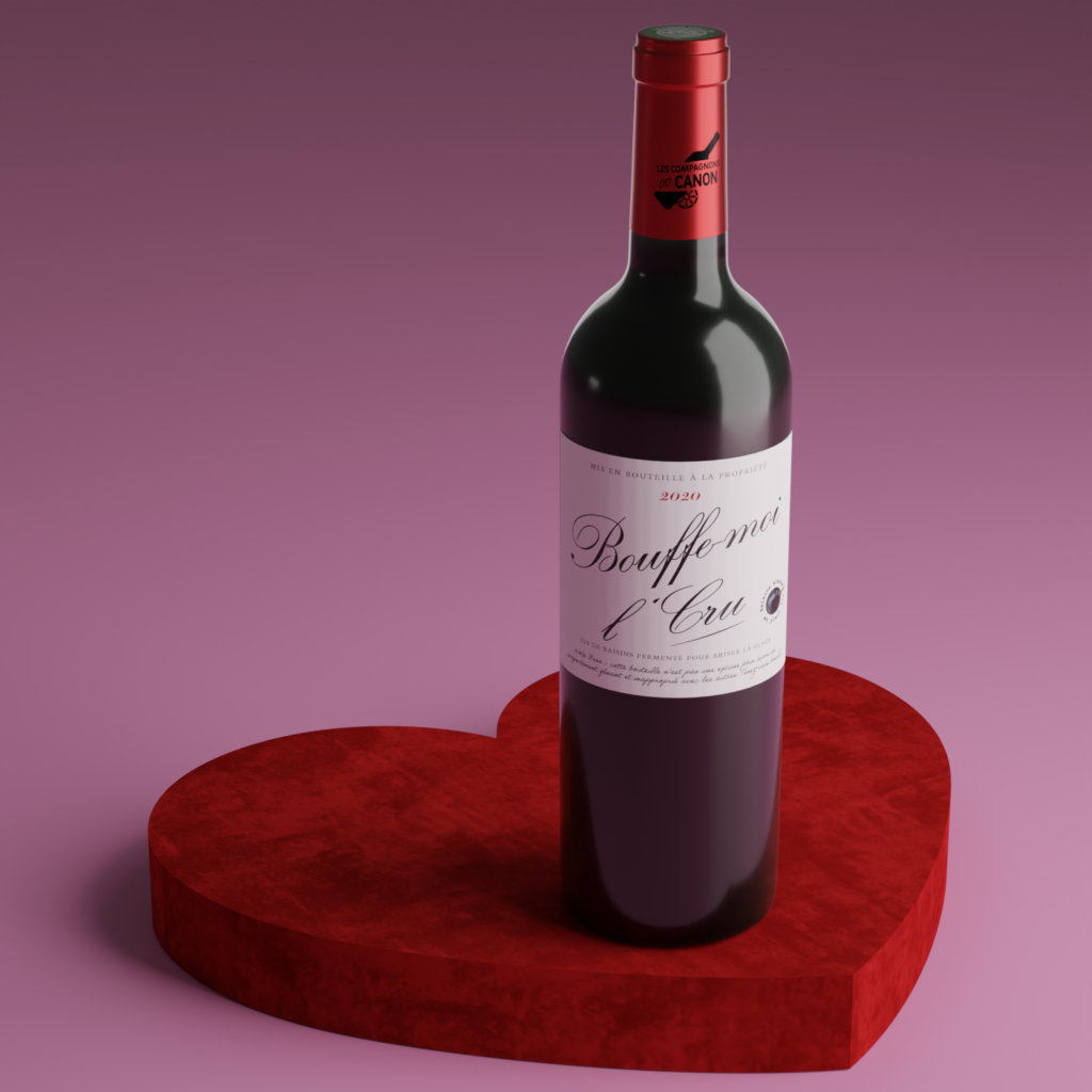 Bouteille Bouffe-moi l’Cru Saint-Émilion Grand Cru des Compagnons du Canon avec étiquette décalée et humoristique.